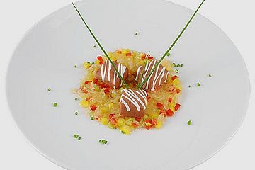 Blutwurst-'Pralinen' mit Paprika-Sauerkraut-Salat