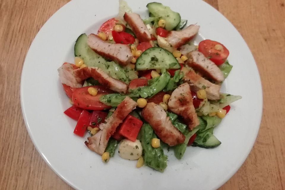 Bunter Salat mit Putenstreifen