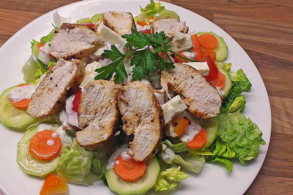 Bunter Salat mit Putenstreifen