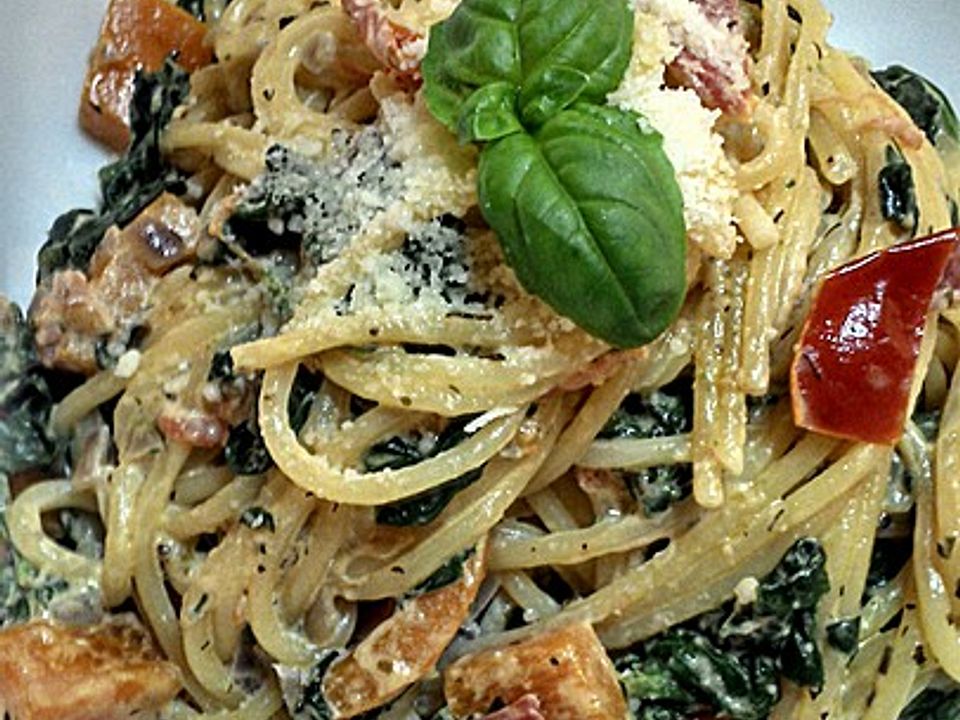 Spaghetti mit Frischkäse und Tomatengemüse von annathomas| Chefkoch
