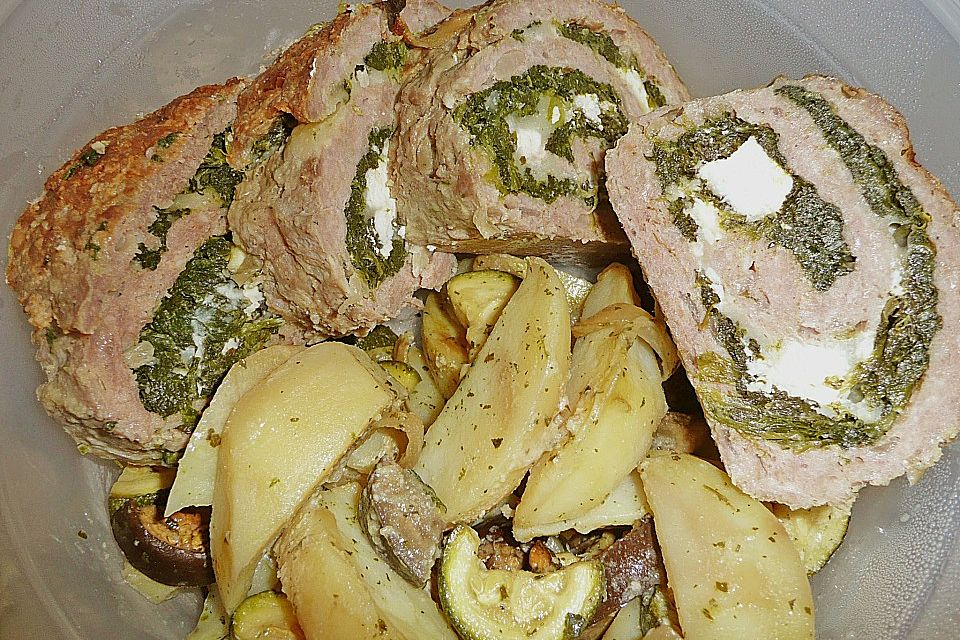 Hackbraten-Roulade mit Spinat