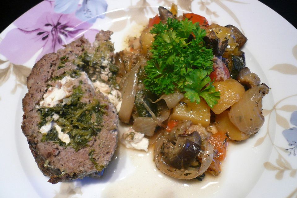 Hackbraten-Roulade mit Spinat