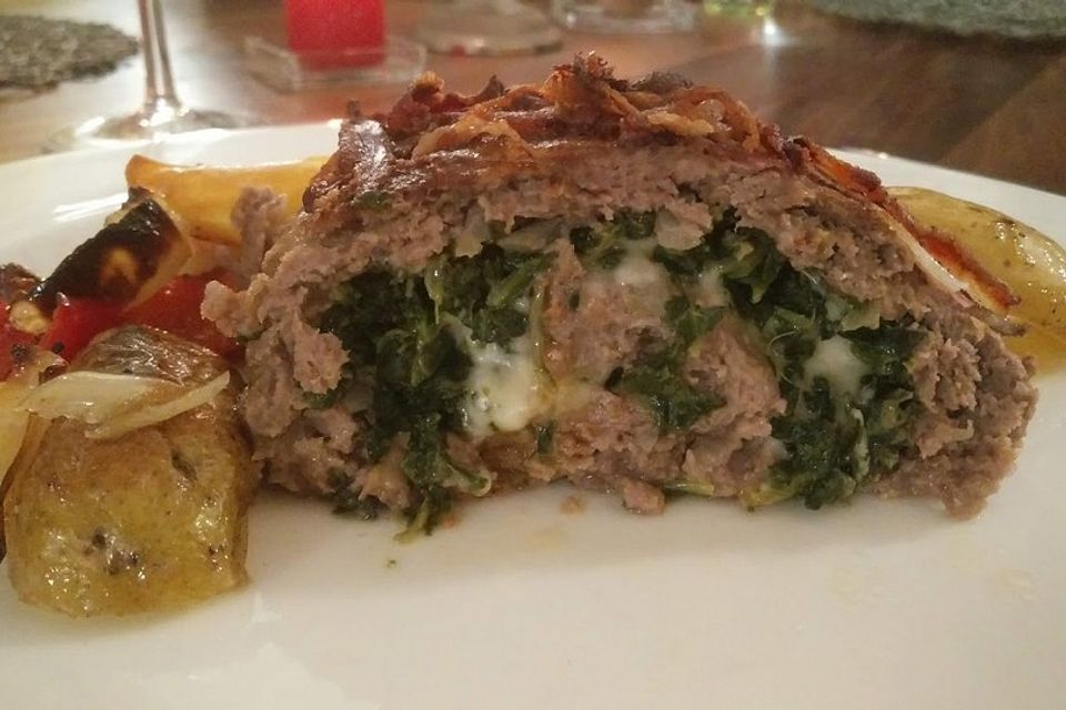 Hackbraten-Roulade mit Spinat