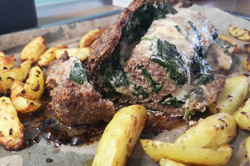 Hackbraten-Roulade mit Spinat