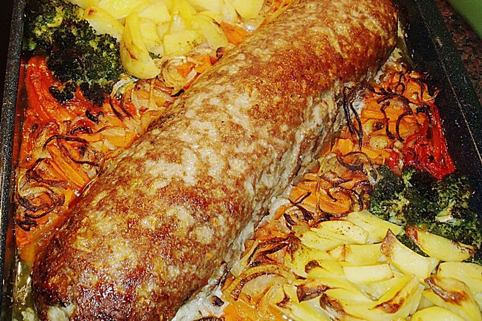 Hackbraten-Roulade mit Spinat