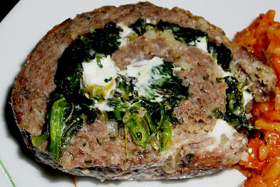 Hackbraten-Roulade mit Spinat