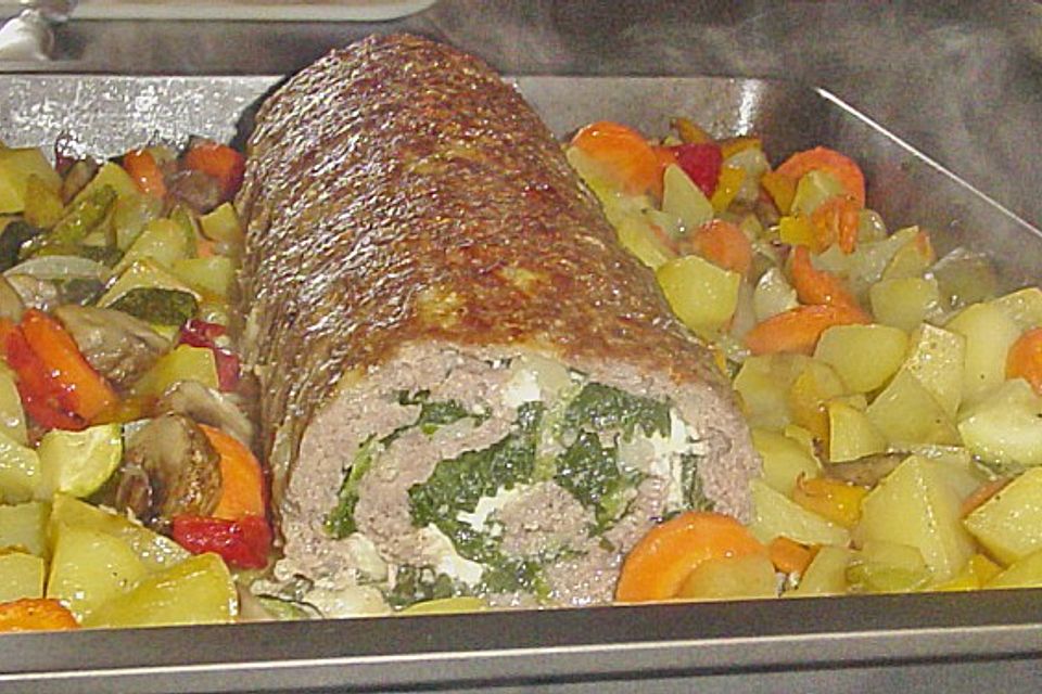 Hackbraten-Roulade mit Spinat