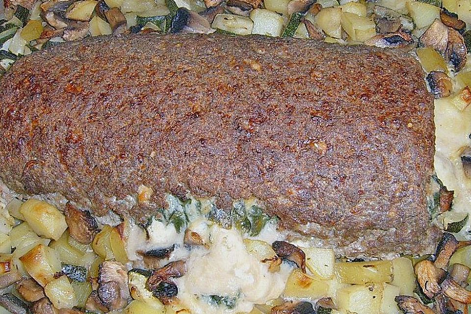 Hackbraten-Roulade mit Spinat