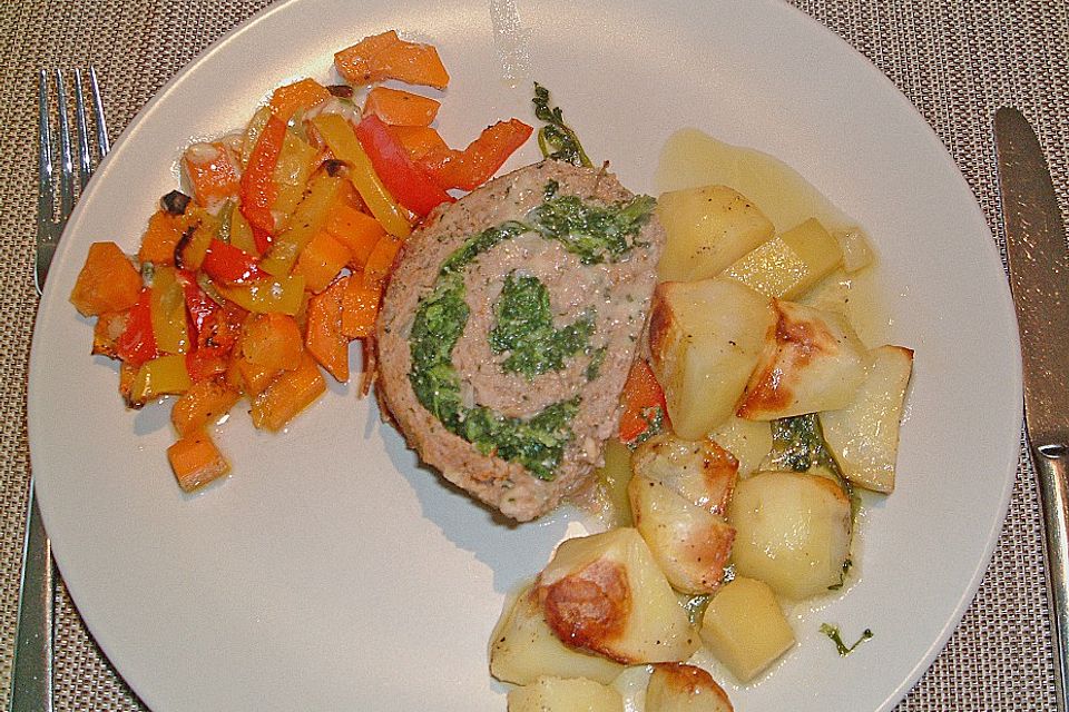 Hackbraten-Roulade mit Spinat