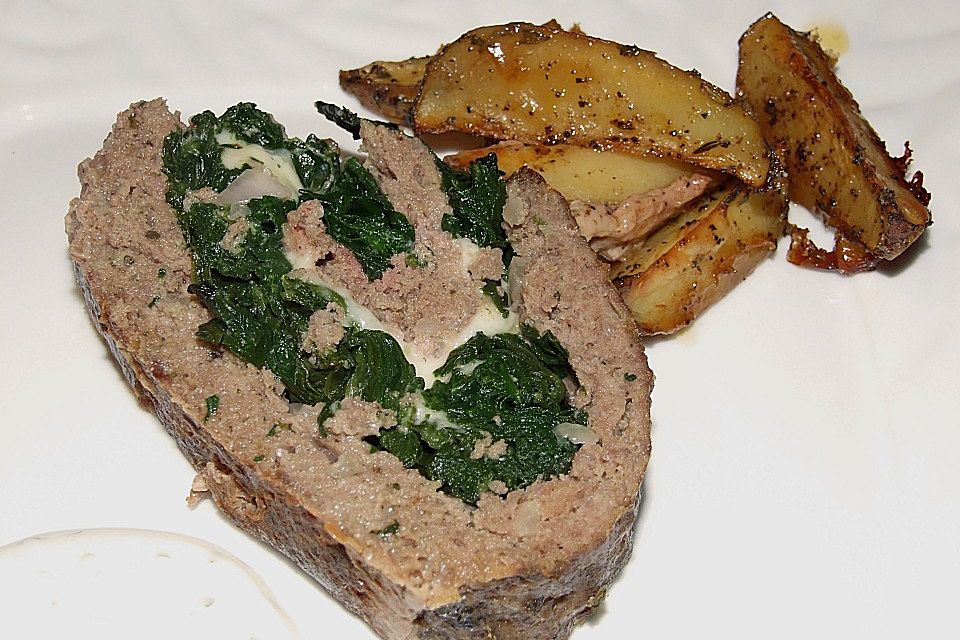 Hackbraten-Roulade mit Spinat