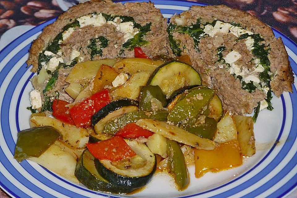 Hackbraten-Roulade mit Spinat