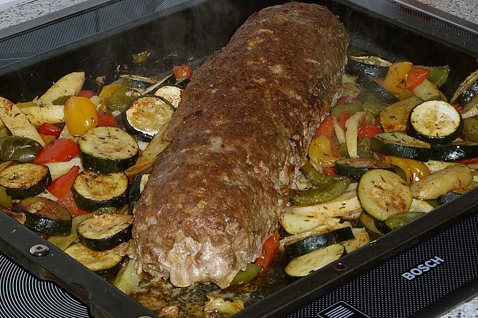 Hackbraten-Roulade mit Spinat