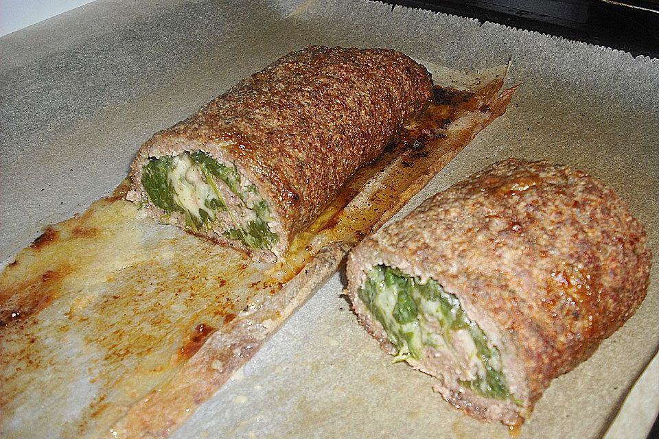 Hackbraten-Roulade mit Spinat