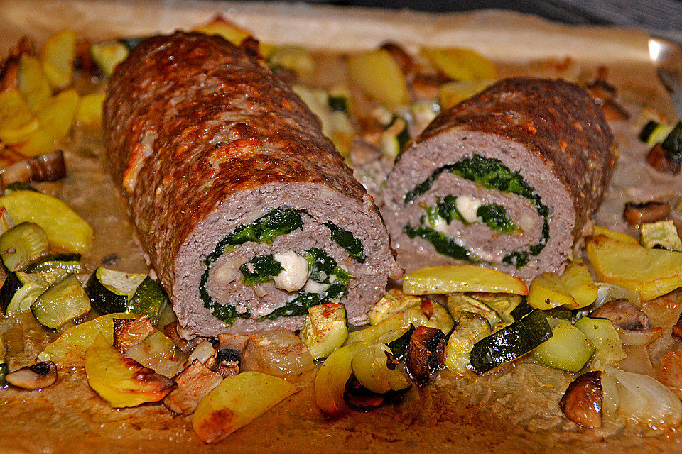 Hackbraten-Roulade mit Spinat