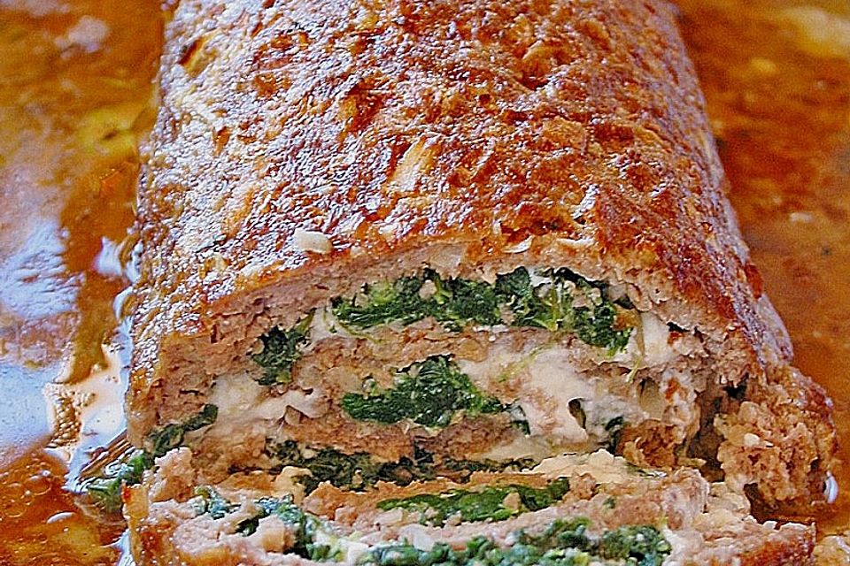 Hackbraten-Roulade mit Spinat