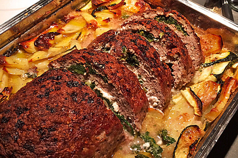 Hackbraten-Roulade mit Spinat