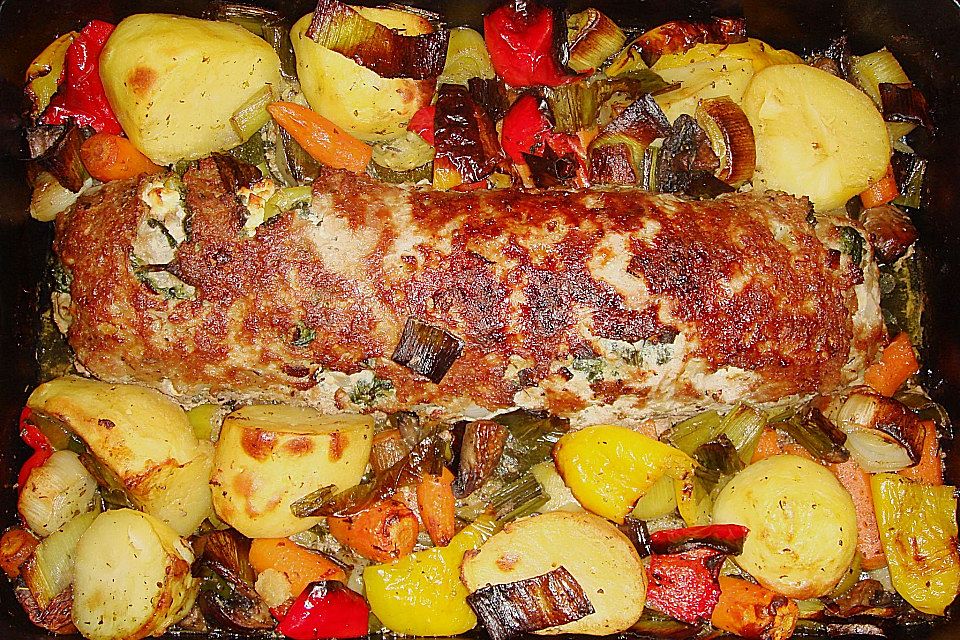 Hackbraten-Roulade mit Spinat