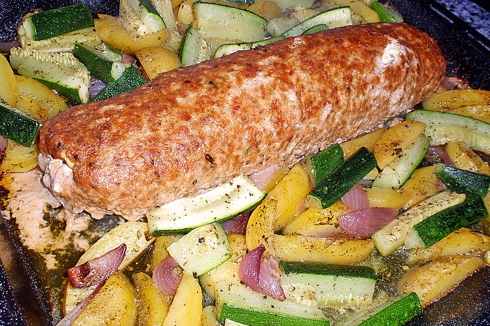 Hackbraten-Roulade mit Spinat