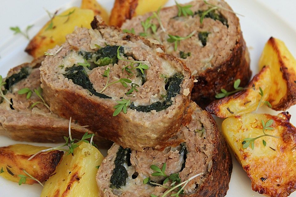 Hackbraten-Roulade mit Spinat