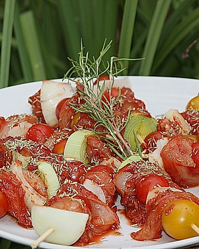 Hähnchen - Tomaten - Zwiebel - Spieße
