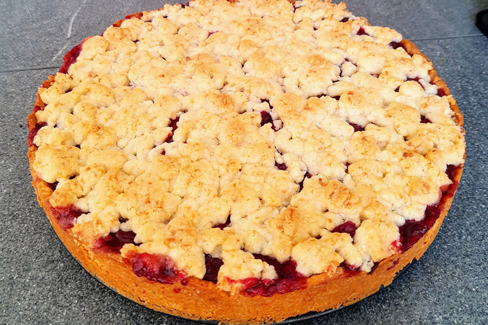 Kirsch-Himbeer-Kuchen mit Kokosstreuseln