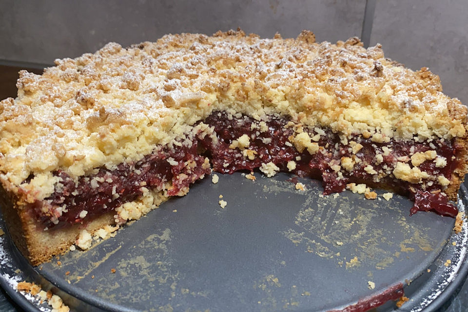 Kirsch-Himbeer-Kuchen mit Kokosstreuseln