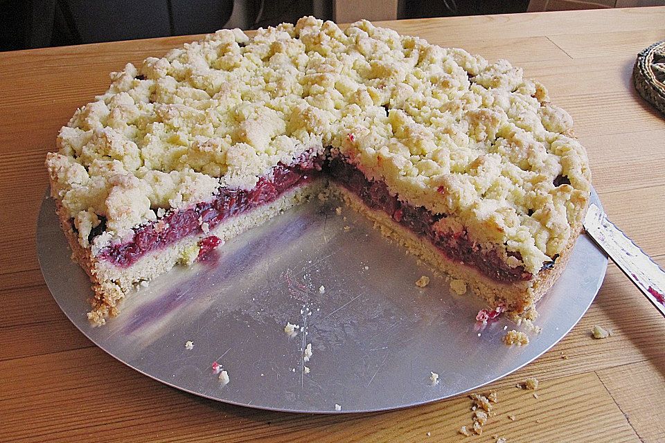 Kirsch-Himbeer-Kuchen mit Kokosstreuseln