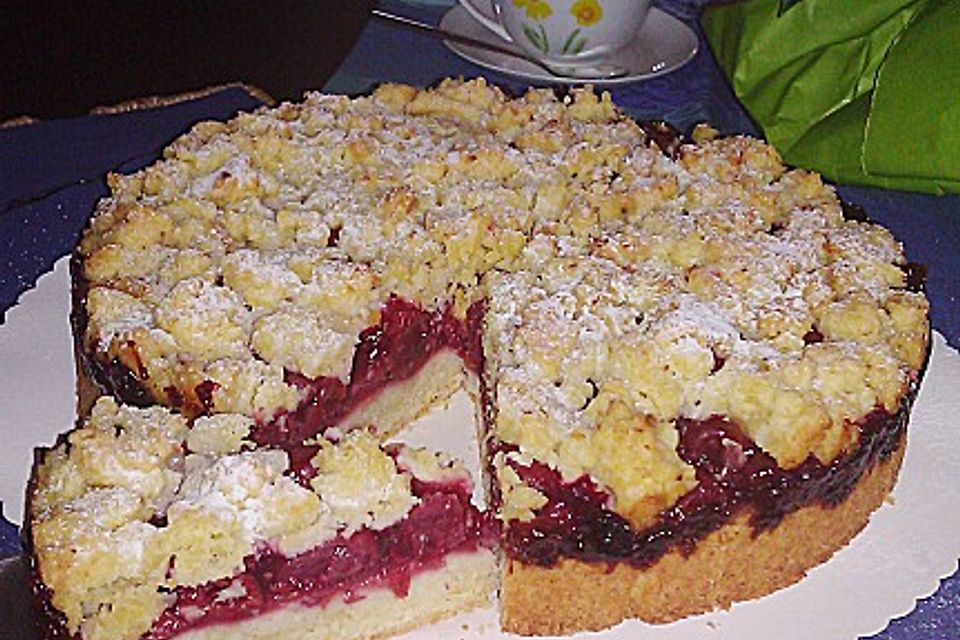 Kirsch-Himbeer-Kuchen mit Kokosstreuseln