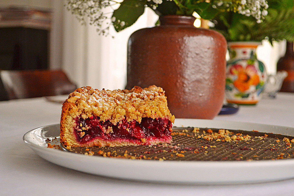 Kirsch-Himbeer-Kuchen mit Kokosstreuseln