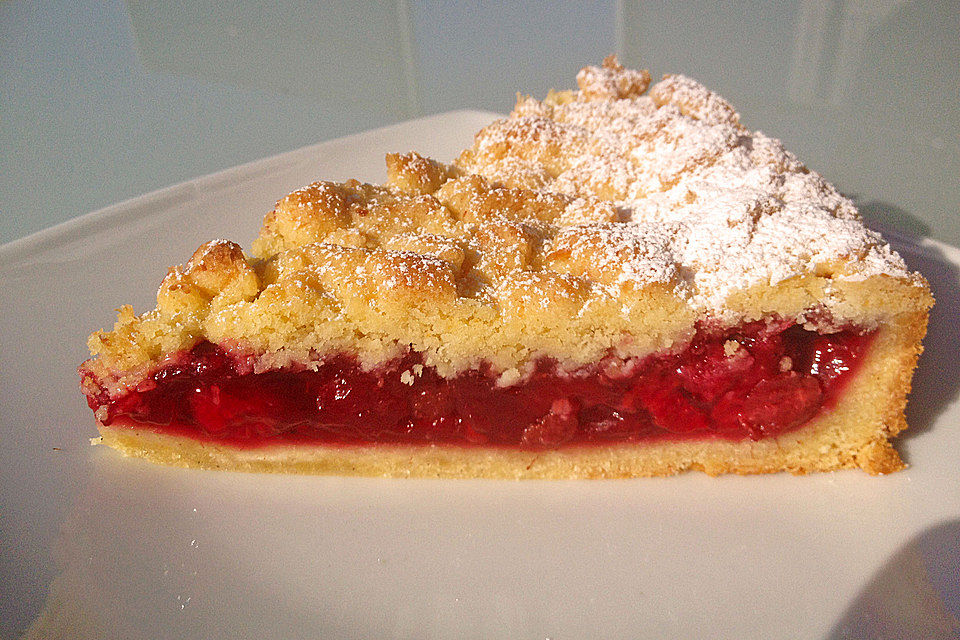 Kirsch-Himbeer-Kuchen mit Kokosstreuseln