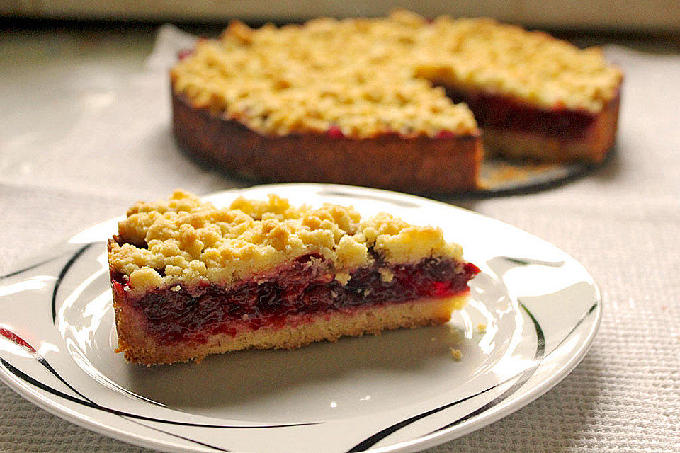 Kirsch-Himbeer-Kuchen mit Kokosstreuseln