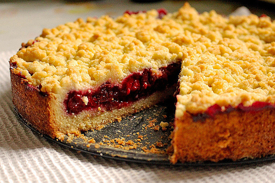 Kirsch-Himbeer-Kuchen mit Kokosstreuseln