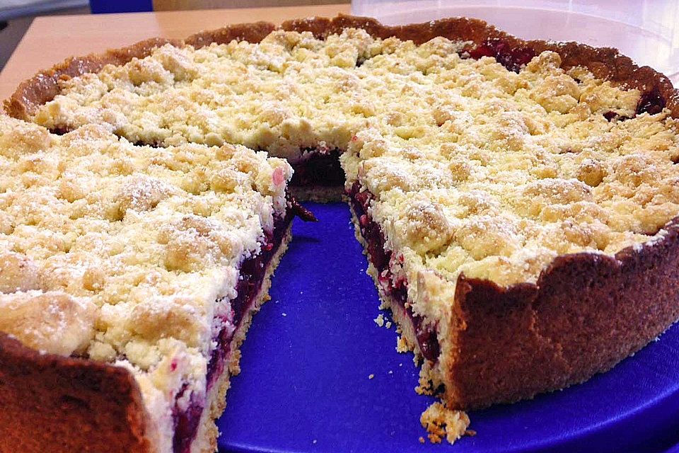 Kirsch-Himbeer-Kuchen mit Kokosstreuseln