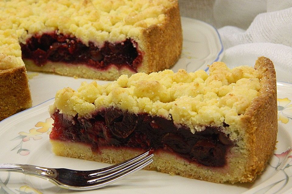 Kirsch-Himbeer-Kuchen mit Kokosstreuseln