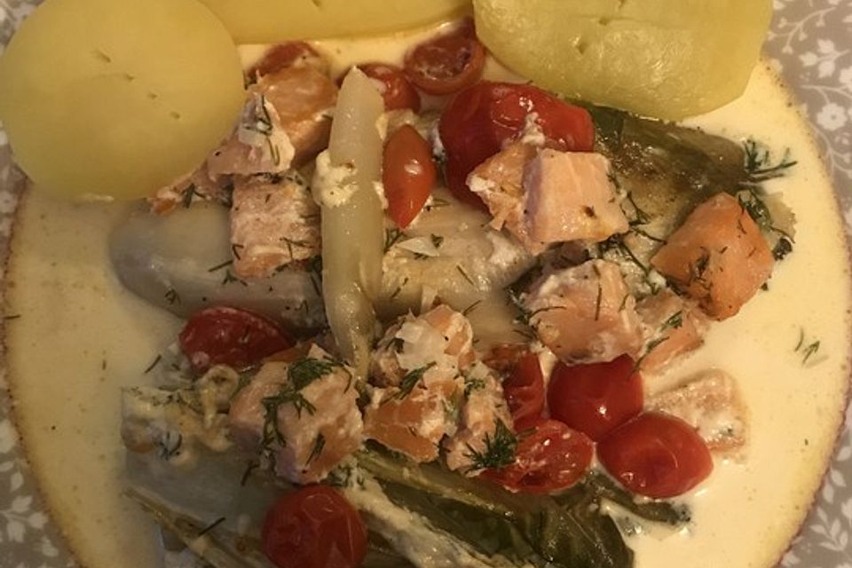 Chicorée-Auflauf mit Lachs