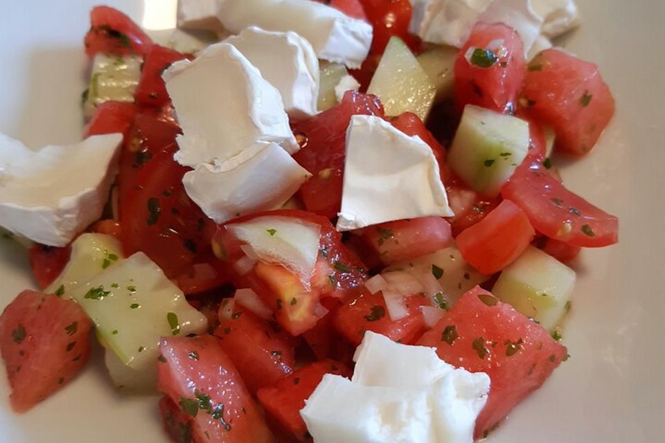 Tomaten - Melonen - Salat mit Ziegenkäse