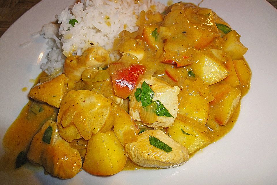 Putenragout mit Äpfeln und Curry