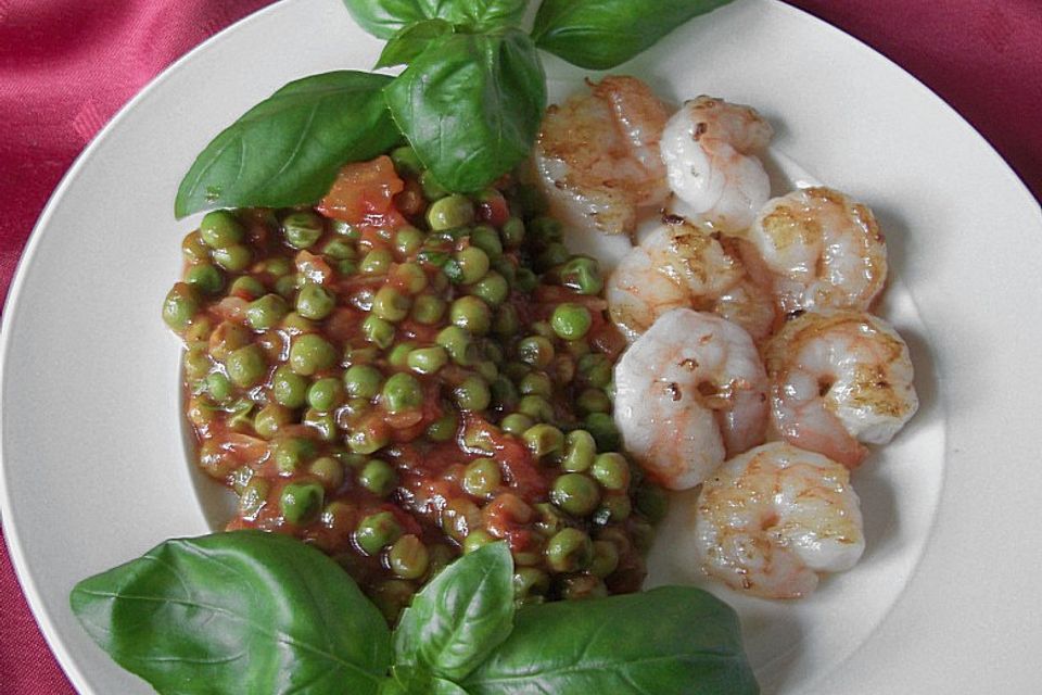 Erbsen mit Garnelen, italienische Art Erbsen mit Garnelen, italienische Art