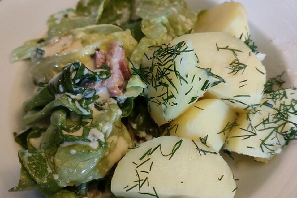 Kopfsalat mit heißer Speck - Buttermilch - Soße