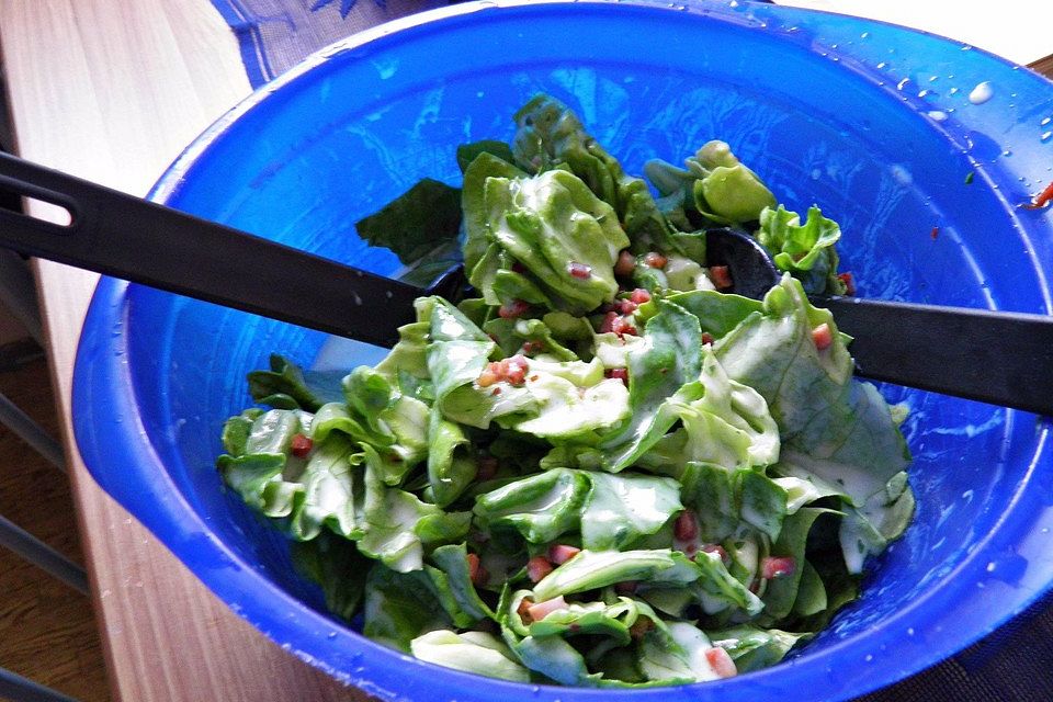 Kopfsalat mit heißer Speck - Buttermilch - Soße