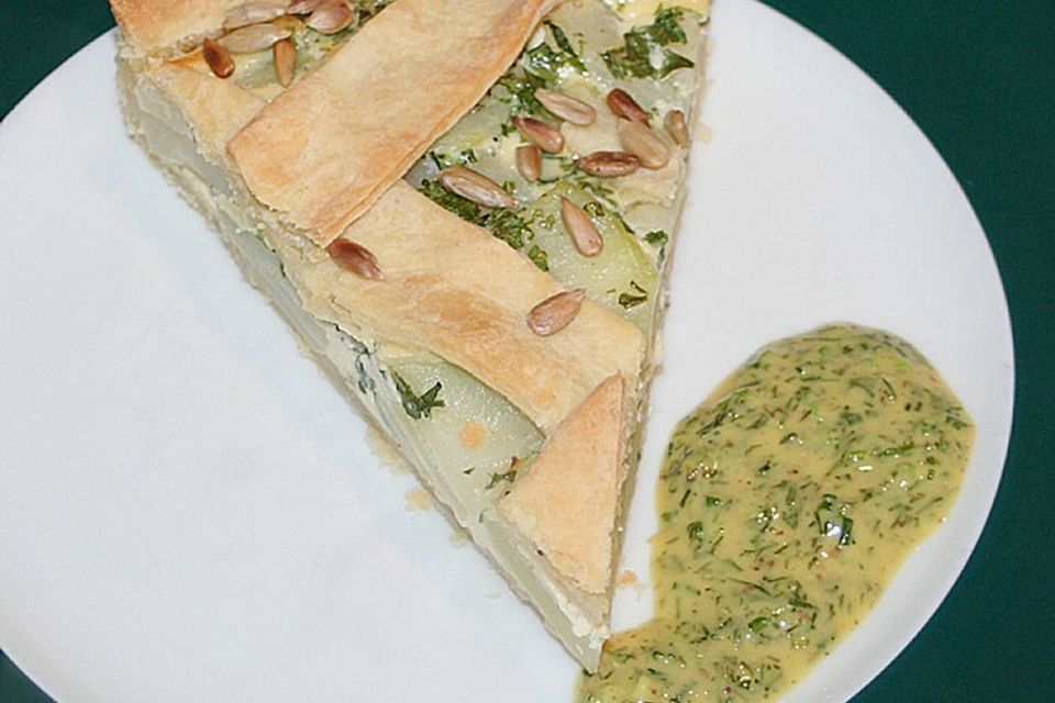 Kohlrabiquiche mit süß – pikanter Dill – Senfsauce