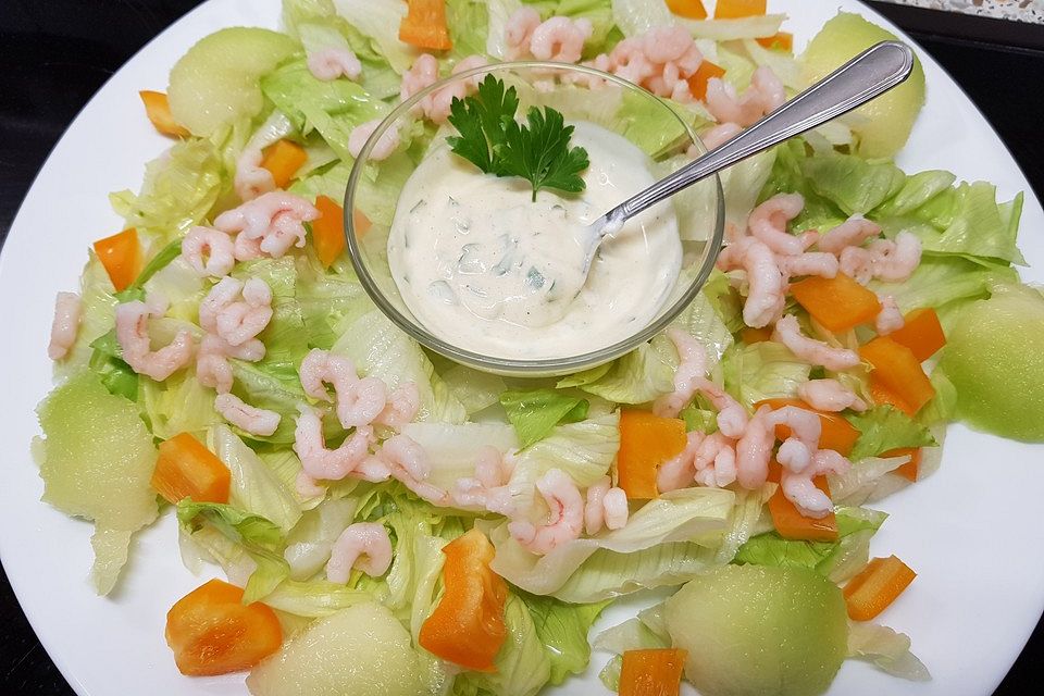 Eissalat mit Krabben und Melone