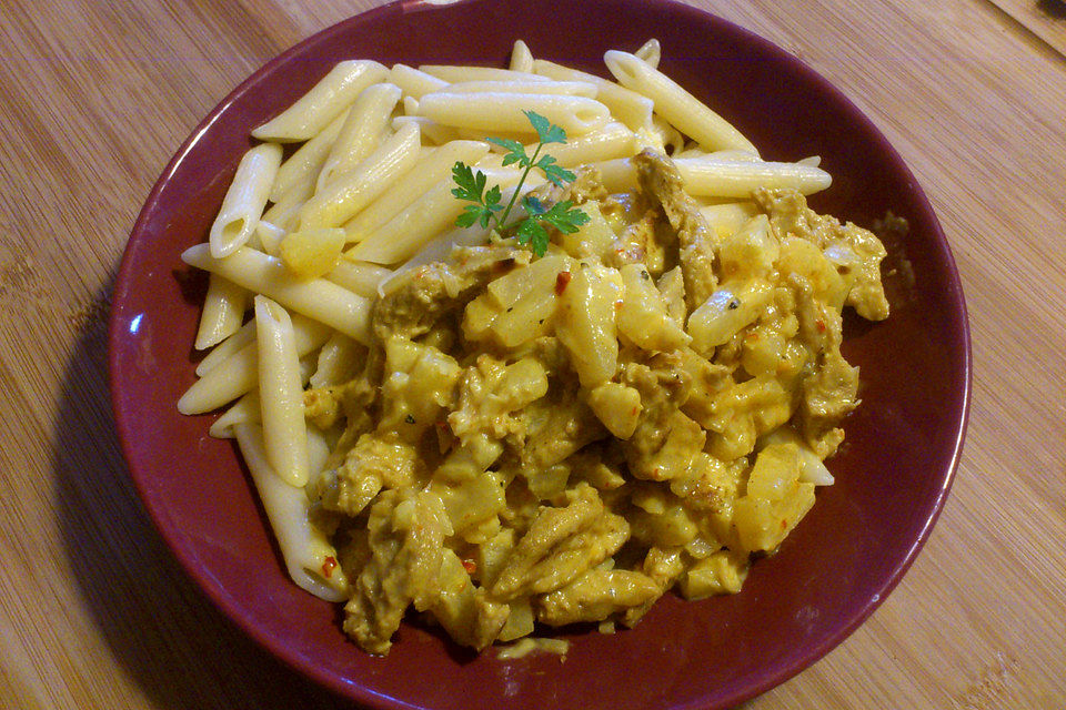 Geschnetzeltes Curryhuhn mit Ananas