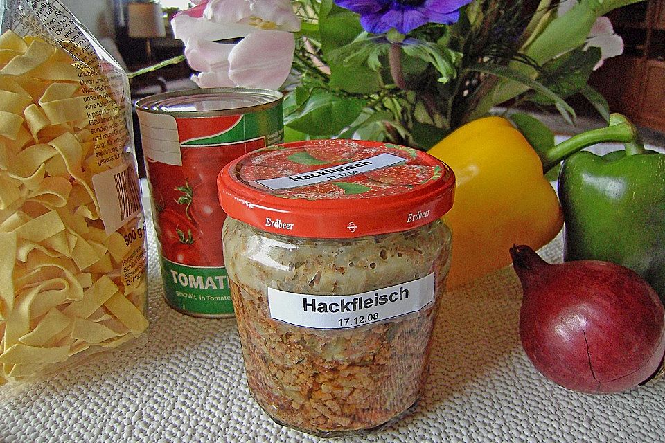 Hackfleisch im Glas, für Campingreisen oder den häuslichen Vorrat