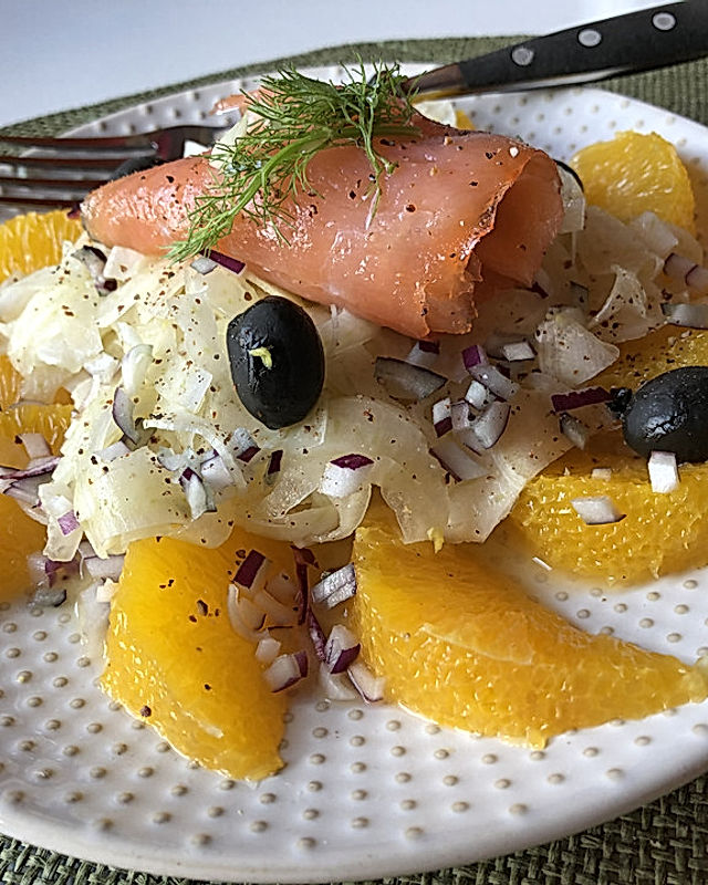 Fenchel - Orangen - Salat mit geräuchertem Lachs