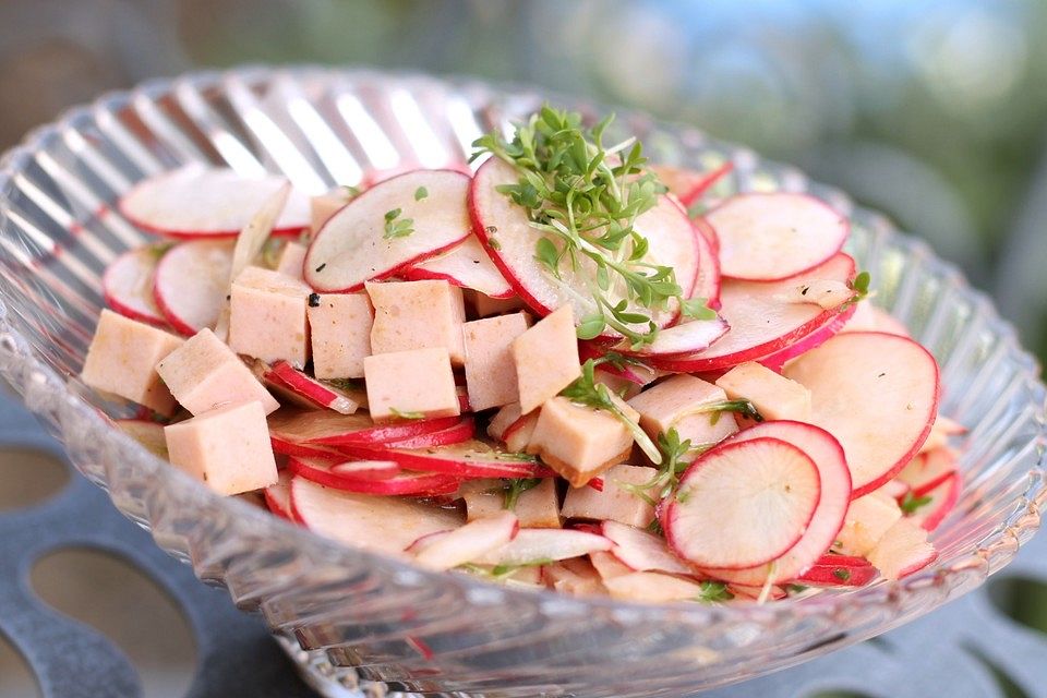 Radieschen - Kresse - Salat mit Leberkäse