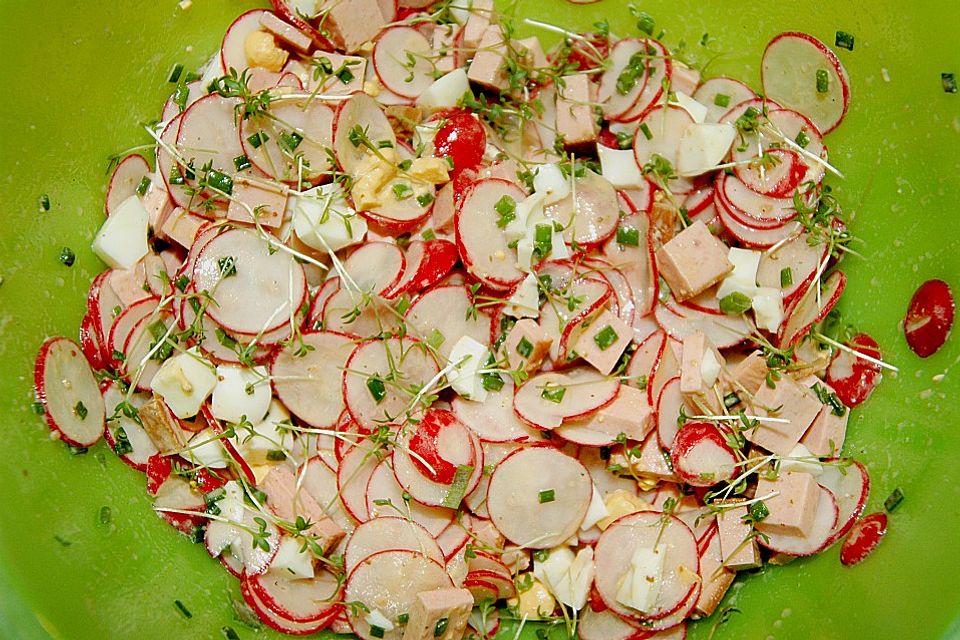 Radieschen - Kresse - Salat mit Leberkäse