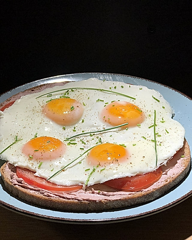 Leberwurstbrot mit Tomaten, Zwiebeln und Ei