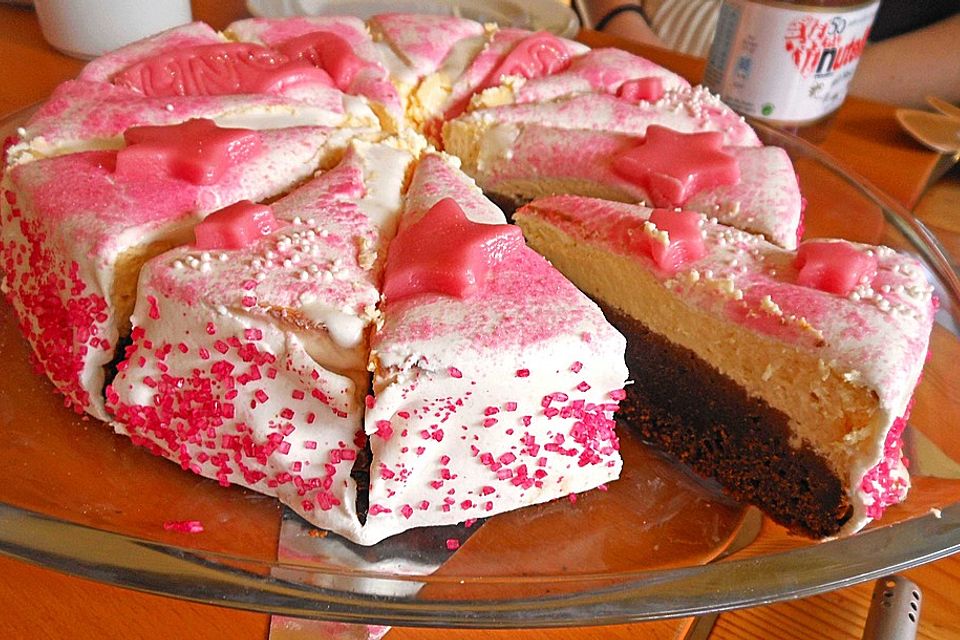 Käsekuchen  mit  Brownie Boden