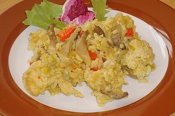 Exotische Reispfanne mit Putenbrust und Austernpilzen